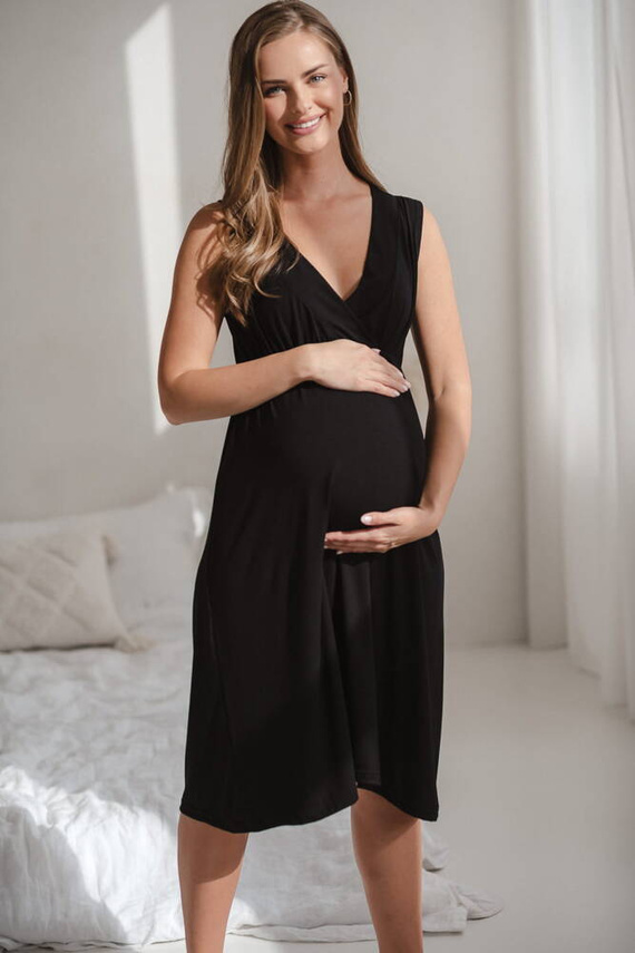 Star Light Umstands- und Stillnachthemd aus Milk&Love Bambus, schwarz