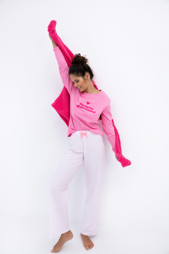 Malaya Sensis Damenpyjama – Baumwoll-T-Shirt und lange Hose mit Schleife