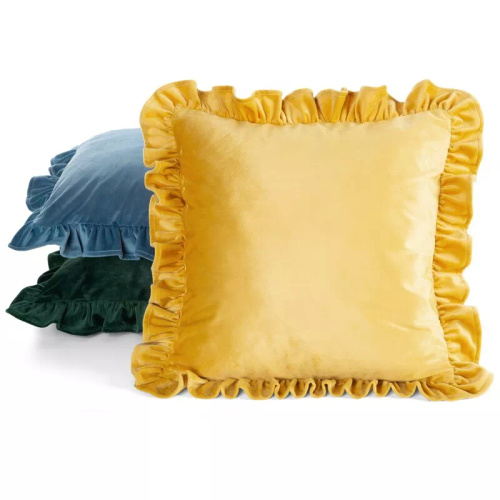 Kissenbezug Brenda 45x45 Salbei Samt Eurofirany Volant mustard