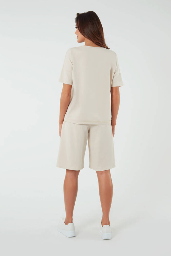 Madri Bluse mit kurzen Ärmeln Italienische Mode - beige 