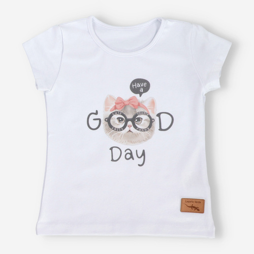 KAR-4008/BIA Mädchen-T-Shirt mit kurzen Ärmeln Lagarto Verde weiß