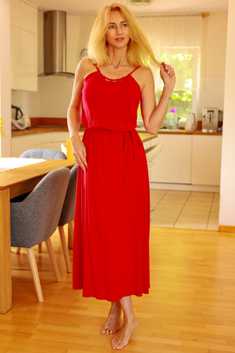 Grace Mirale – Langes Viskosekleid mit Schlitz | Polnische Produktion – rot