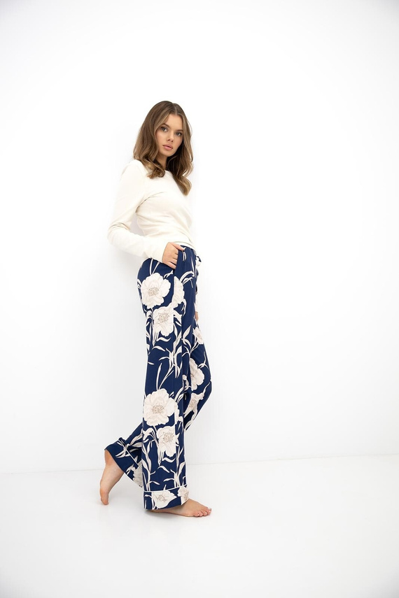 Sensis Azelia Damen Baumwoll-Pyjama Ecru mit Blumenmuster, lange Hose