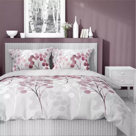5223 B Satinbettwäsche mit Zweigen in den Rosatönen Detexpol-Grau