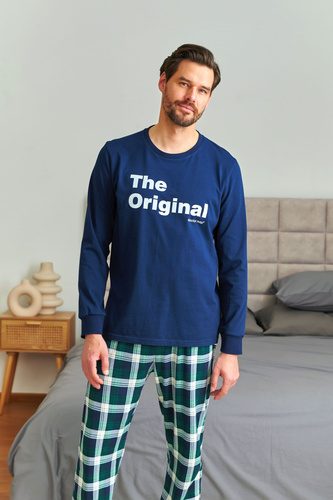 7341 Doctor Nap – Herren-Pyjama „The Original“ | 100 % Baumwolle, polnische Produktion – Marineblau