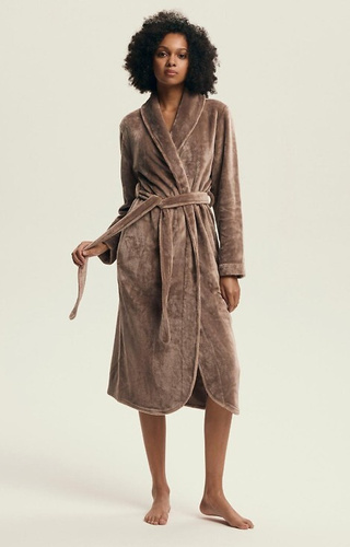 43595 Dextra Damen-Bademantel Henderson Kaffee – weich, gebunden, über dem Knie