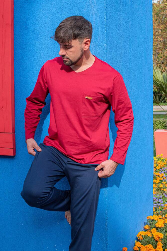 683 Kevin Forex Herren Schlafanzug - kastanienbraun - marineblau