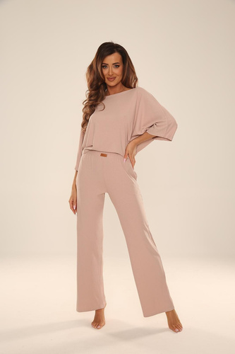 De Lafense 057 Sienna Damen Homewear-Set aus gerippter Viskose – Sandfarben