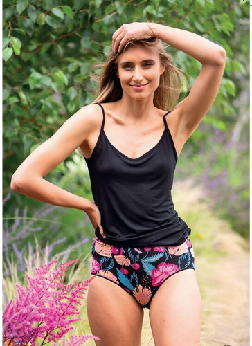 Damen Bambus Slip Maxi Bikini Key LPF 516 Schwarz-Fuchsia weich