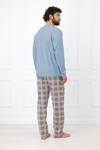Italian Fashion Wilhelm Herren-Pyjama 100% Baumwolle Knöpfe Kariert - Cappuccino
