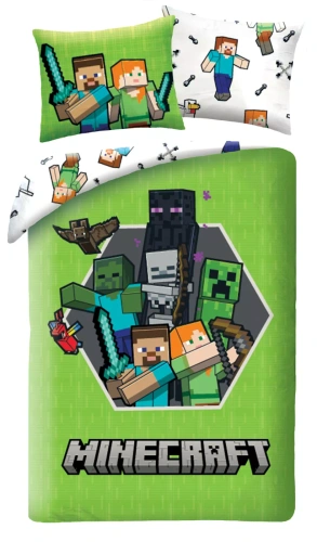 Bettwäsche Halantex Minecraft 140x200 Grün mit Kissenbezug 70x90
