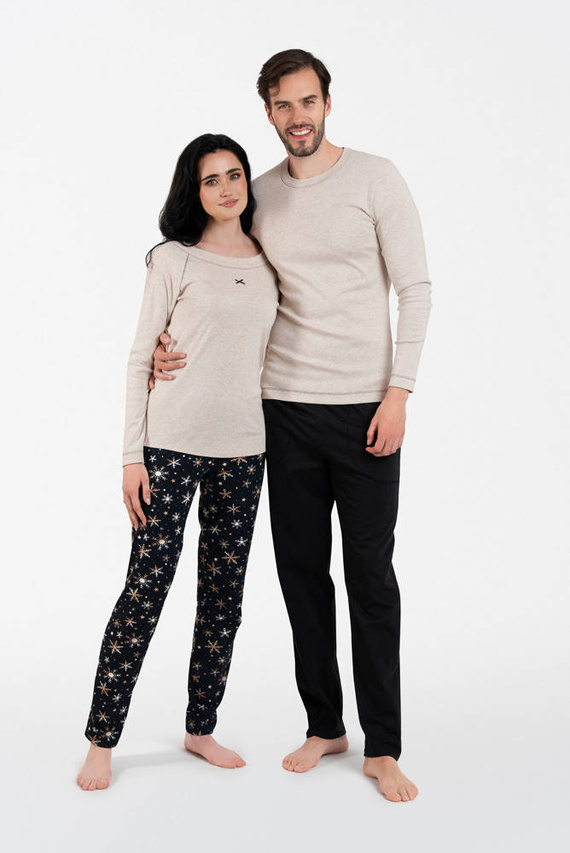 Denali Damen Schlafanzug langarm, lange Hose Italian Fashion- beige melange/print