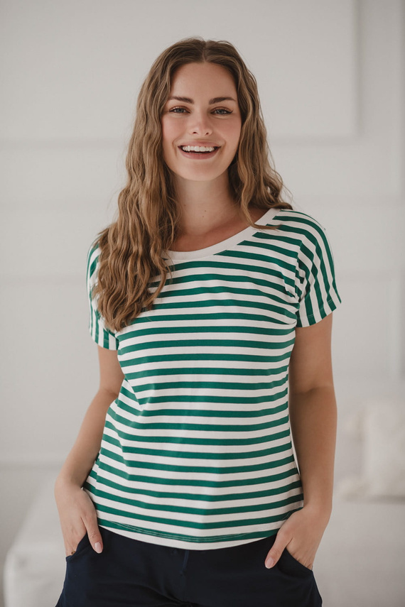 Two Ways Reversible Umstands- und Stillbluse | Kurzarm, bequeme Milk&Love grün-weiß gestreift