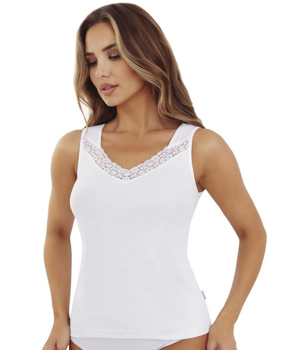Damen-T-Shirt Emili Jess, weiß – Baumwolle, mit breiten Trägern und Spitze
