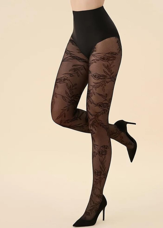 Geblümte Strumpfhose 20 den Gabriella - nero