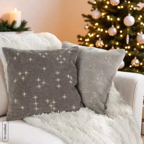 CHP308 Eurofirany Weihnachtskissenbezug 45x45 mit 3D-Pailletten Sternen beige