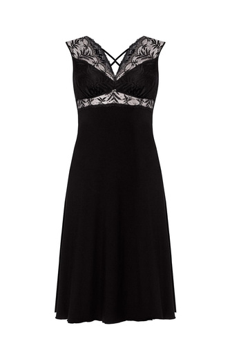 Nachthemd Petra KM29 Mefemi von Nipplex, Schwarz – Viskose, Spitze, wadenlang