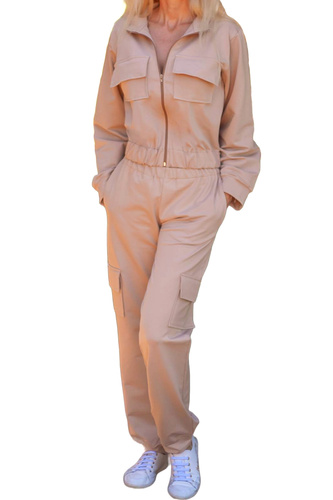 Mili Mirale Damen-Trainingsanzug aus Baumwolle, bequemes Set mit Taschen – polnische Produktion – Beige