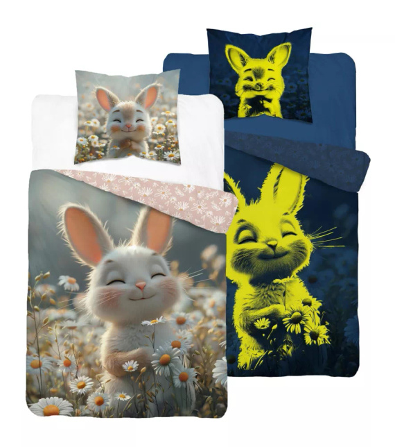 5548 A Fluo 95 Im Dunkeln leuchtende Bettwäsche, Hase in Blumen, 100 % Baumwolle | Für Kinder Detexpol