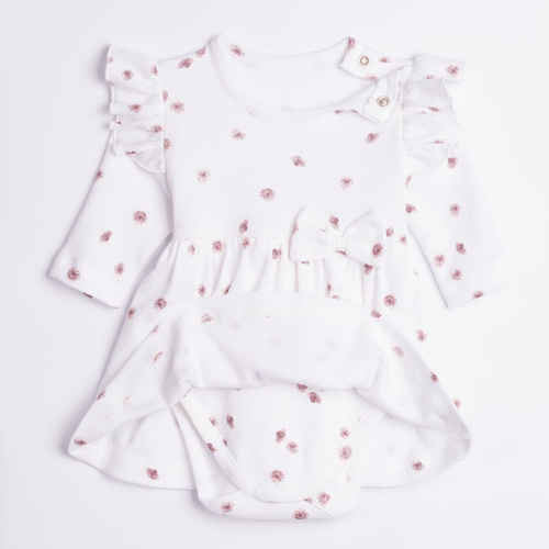 226159 Nicol Mädchenkleid-Body ecru mit langen Ärmeln und Blumenmuster