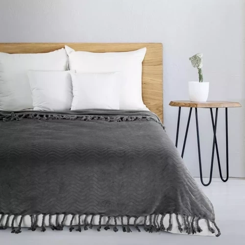 Emma Blanket Tagesdecke mit Fransen, Euro-Vorhänge, Stahl