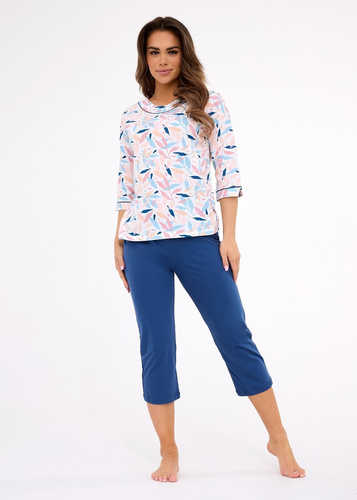 Amelia 732/452 Piżama damska Cornette nibieski – bawełna, rękaw 3/4, wygoda i styl