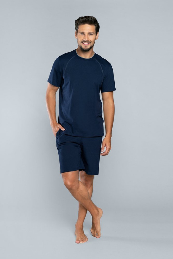 Niko Herren Schlafanzug mit kurzen Ärmeln, Shorts Italian Fashion - navy blue