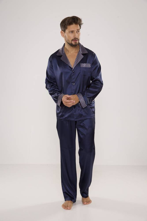 939 Herren Schlafanzug aus Satin - marineblau 