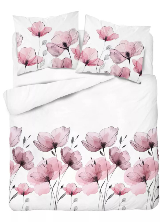 5496 B Weiße Baumwollbettwäsche mit aquarellrosa Blumen Naturalis – Detexpol