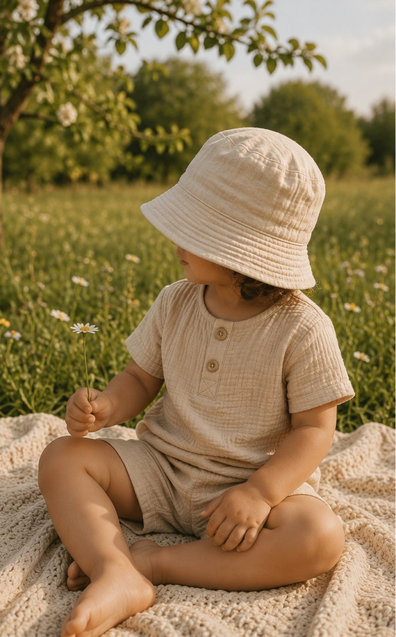 BL55115 Mamatti beige Musselin Polo-Bluse mit kurzen Ärmeln und Knöpfen