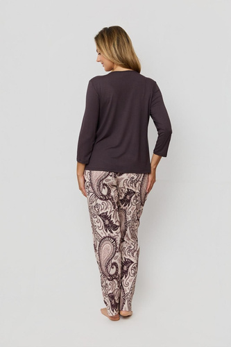 Damen-Pyjama Iris PU83 Mefemi by Nipplex – Viskose-Shirt mit 3/4-Ärmel & lange Baumwollhose mit orientalischem Print, Premium Nachtwäsche