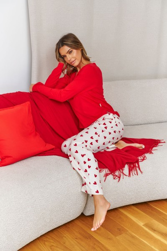 Damen-Pyjama Doctor Nap Amour, rote Bluse + Flanellhose, 100% Baumwolle
