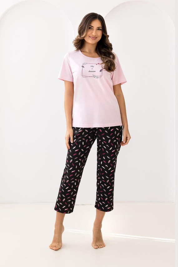 Nachtkleid 733 Regina – aus Baumwolle, mit kurzem Ärmel, Halbkragen, dekorativem Print | Komfort und Stil