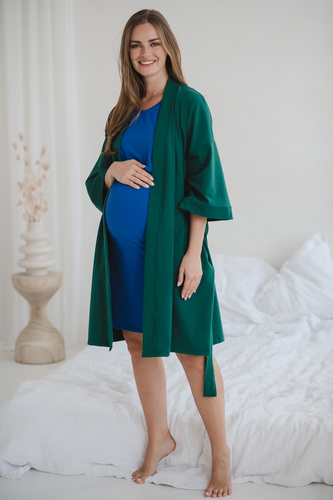 Umstandsbademantel Milk&Love, Flaschengrün – Baumwolle mit Elasthan, bequem, 7/8-Ärmel