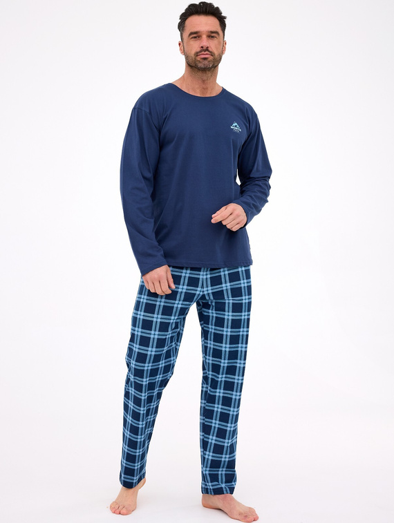 124/314 North Cornette Herrenpyjama, Marineblau – Baumwolle, lange Ärmel