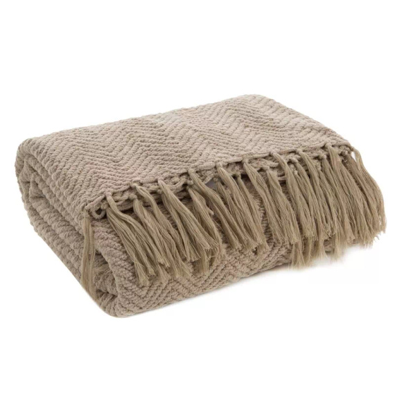 Milo Decke Tagesdecke mit Fransen Eurocurtains beige