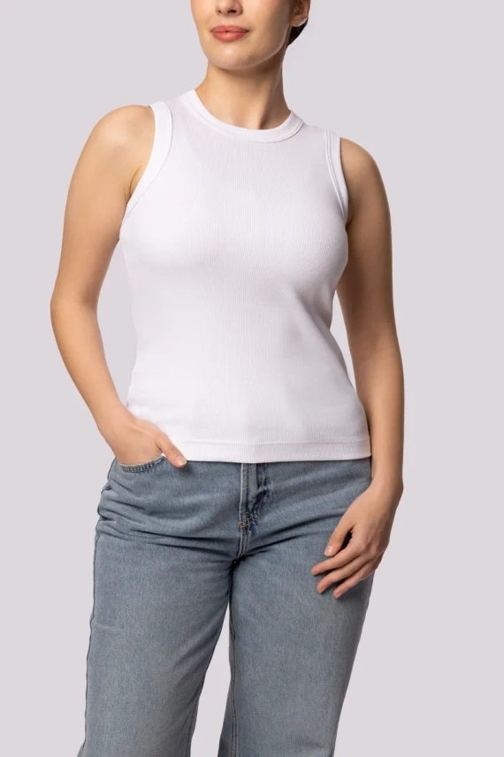 Tanktop gerippt Damen ärmelloses T-Shirt Mona weiß
