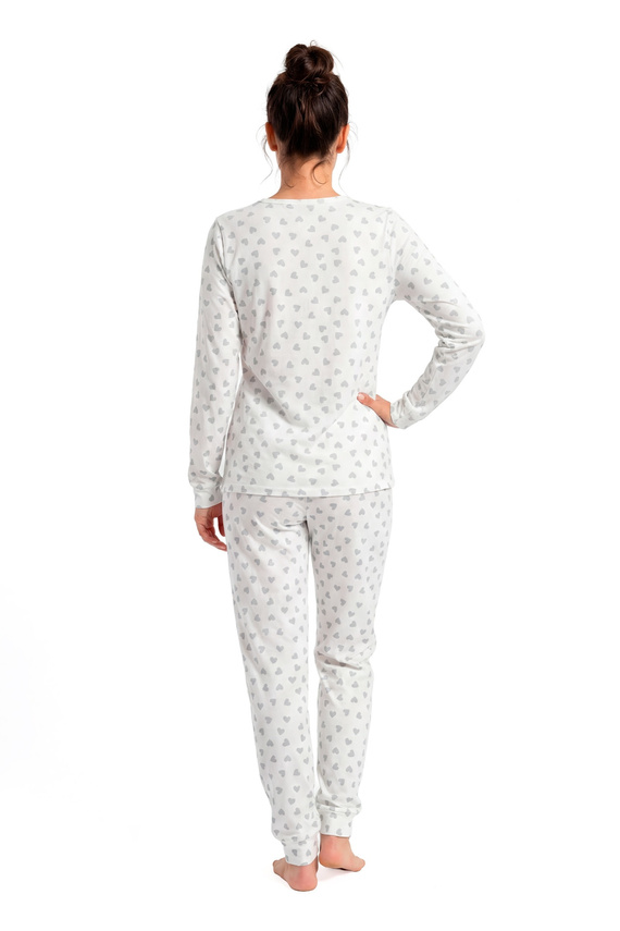 Donna Dani Long rosa Damen-Baumwoll-Pyjama mit Rippenstruktur, Hose kariert
