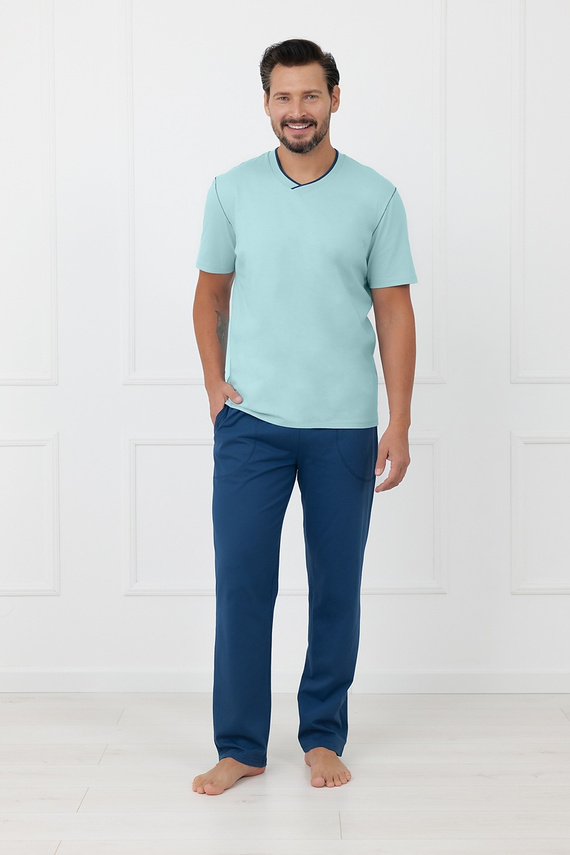Herren-Pyjama Devon Italian Fashion aus Baumwolle, lange Hose - Türkis