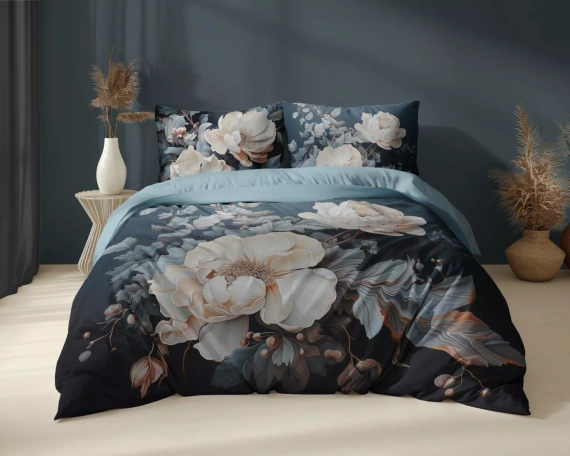 5131 A Holland Detexpol-Baumwollbettwäsche mit beigen und cremefarbenen Pfingstrosen – 100 % Baumwolle, doppelseitig, polnische Produktion