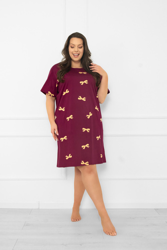 Kwadro Damen Nachthemd Italian Fashion - Baumwolle, kurzarm, mit Schleifen