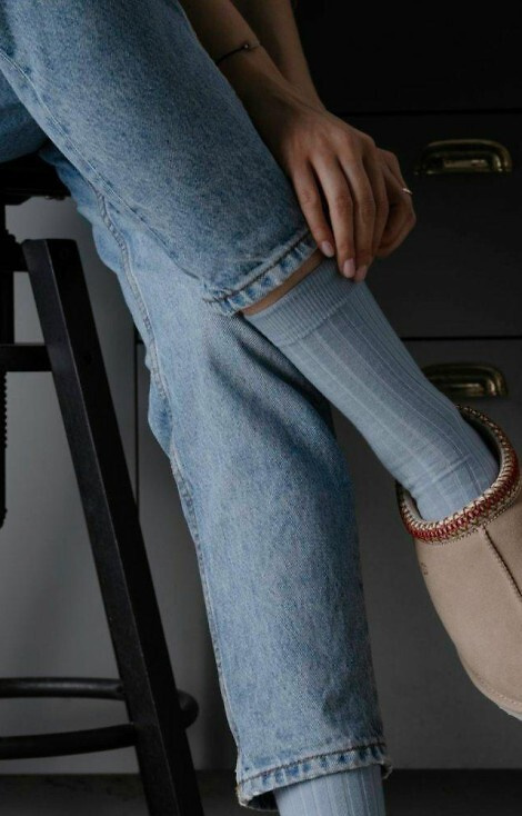 ART.130 Damensocken aus natürlicher Merinowolle Steven blau – gestreift, nahtlos, warm