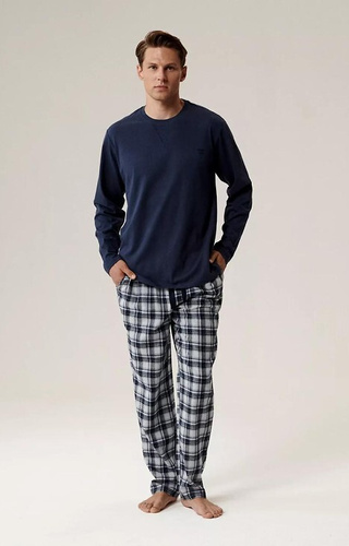 NMP-393 Atlantic Marineblau – Herren-Pyjama und Flanellhose aus Baumwolle