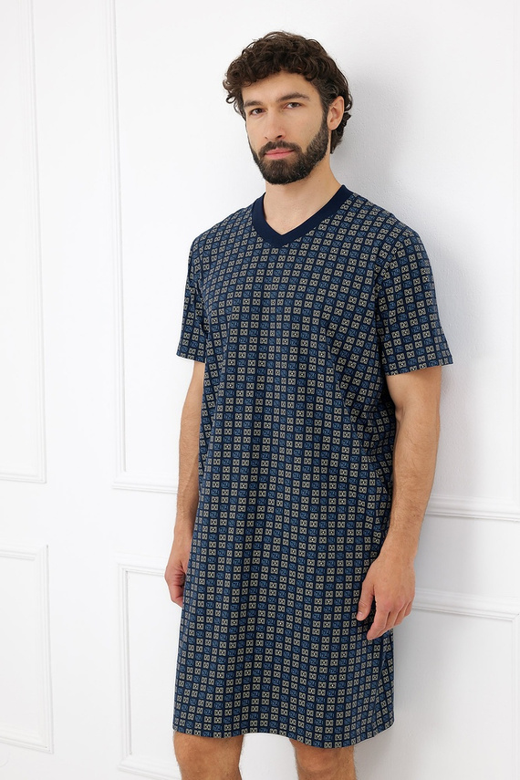 Herren Nachthemd Italian Fashion Broken 100% Baumwolle Kurzarm