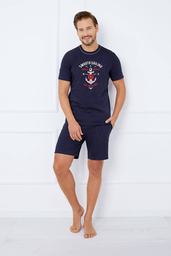 Port Herren Kurzarm-Pyjama, Shorts Italian Fashion - marineblau