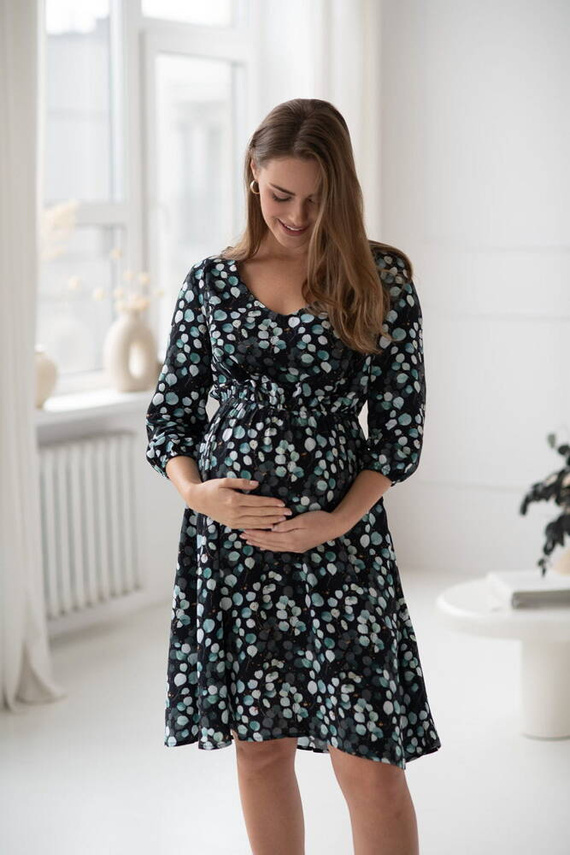 Lovely Dress Midi Umstands- und Stillkleid mit 3/4 Ärmeln Milk&Love mit Eukalyptusblättern