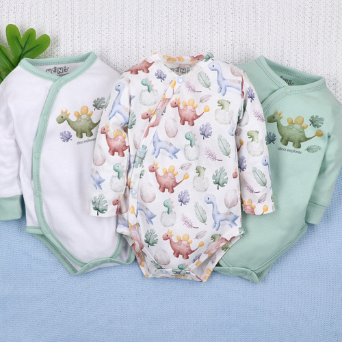 ABN-5561 Dino Explorer Nini-Body mit Umschlag | Bio-Baumwolle für Neugeborene