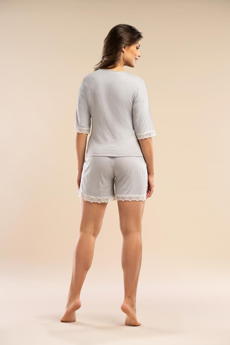 Der Promise MK 36 Belle Reverie Damenpyjama Silber 3/4 Ärmel Shorts Leinen Viskose
