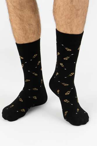 Herrensocken Milena Avangard 0125-122 – Kleine Gitarren | Baumwolle, druckfrei, polnische Produktion – schwarz