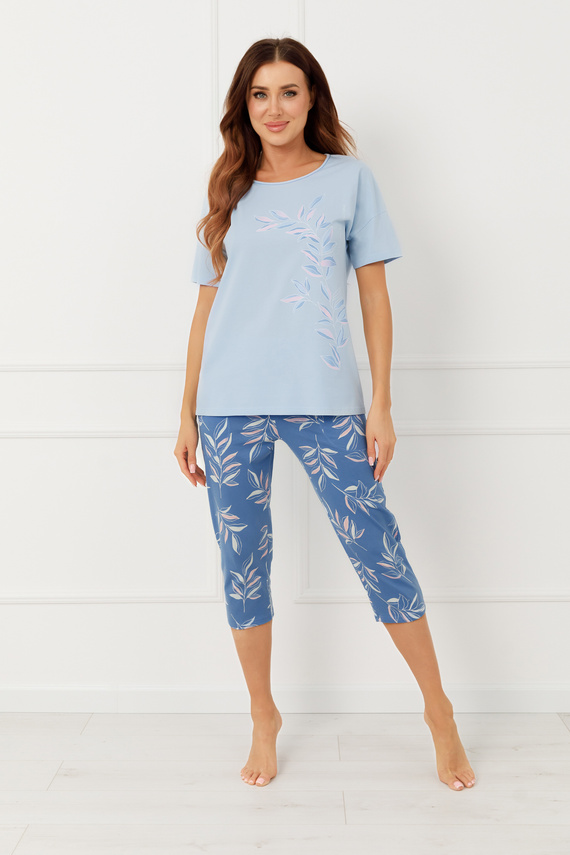 Damen Pyjama ERULA Italian Fashion Baumwolle Kurzarm Hose 3/4 Plus Size